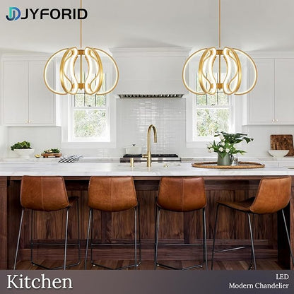 Modern Gold Chandelier with Remote Control, 69W 3-Color Temperature Dimmable LED Chandelier for Dining Room, Hanging Adjustable Pendant Light for Living Room Kitchen Foyer Entryway