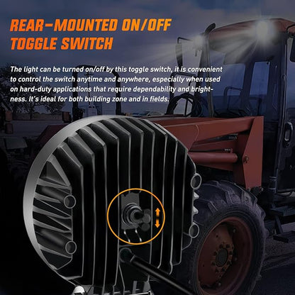 Nilight 4.3 Inch Round Utility LED Work Light W/Integrated Toggle Switch, 2PCS 72W 5760LM 150° Flood Lamp for Offroad Heavy Equipment Vehicles Truck Tractor Golf cart Boat ATV UTV