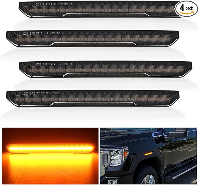 Nilight Fender Side Marker Lights 4 PCS 54 LED Smoke Lens Amber Front Rear Clearance Light Compatible with 2020 2021 2022 2023 2024 Sierra 2500HD 3500HD Pickup Truck