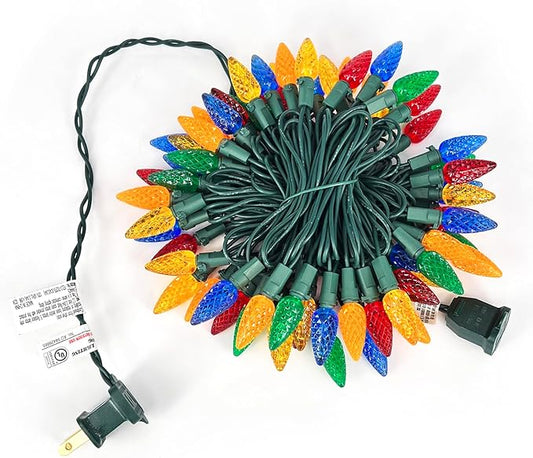 Christmas Lights C6 Multicolor 70 Count Strawberry Green Wire, 24.8 Feet Length Outdoor Connectable Light String for Festival Party Garden Spring Summer Home Decoration