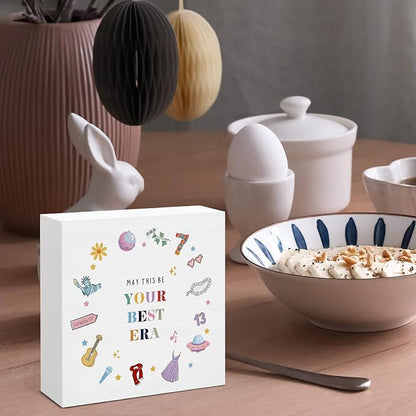 May This Be Your Best Era Wooden Sign, Christmas Birthday Gifts for Woman Mom Sisters Friends, Cute Wood Block Sign for Home Office Desk Decoration 5 x 5 Inches