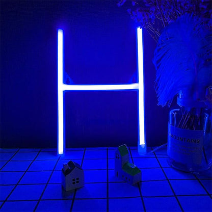 LED Letters Neon Lights Blue Neon Letter Signs A-Z Alphabet Marquee Decoration Light up Letter Neon Sign Battery or USB Operated for Party Wedding Receptions Holiday Home Bath Bridal Bar Decor (H)