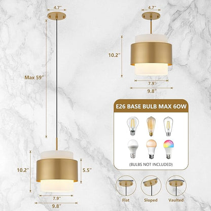 9.8" Modern Pendant Lights, Pendant Lights Kitchen Island with Milky White Glass Lampshade, Farmhouse Pendant Lighting for Dining Room Hallway Porch, 2 Pack