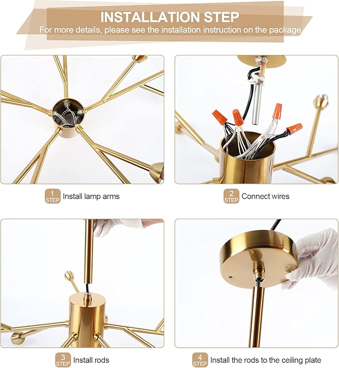 Weesalife Sputnik Chandeliers for Dining Room Light Fixtures,Modern Crystal Chandeliers for Living Room,15 Lights Gold Mid Century Brass Lighting Fixtures for Kitchen Island Bedroom Entryway