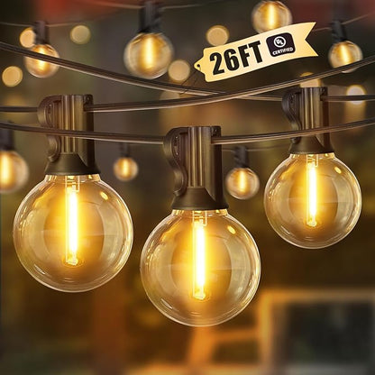 LAMPHOME LED Outdoor String Lights, 26FT Warm White Patio Lights with 12+1 Edison Shatterproof Bulbs, UL Waterproof Connectable Dimmable Hanging Lights for Backyard Porch Garden Deck Balcony Decor