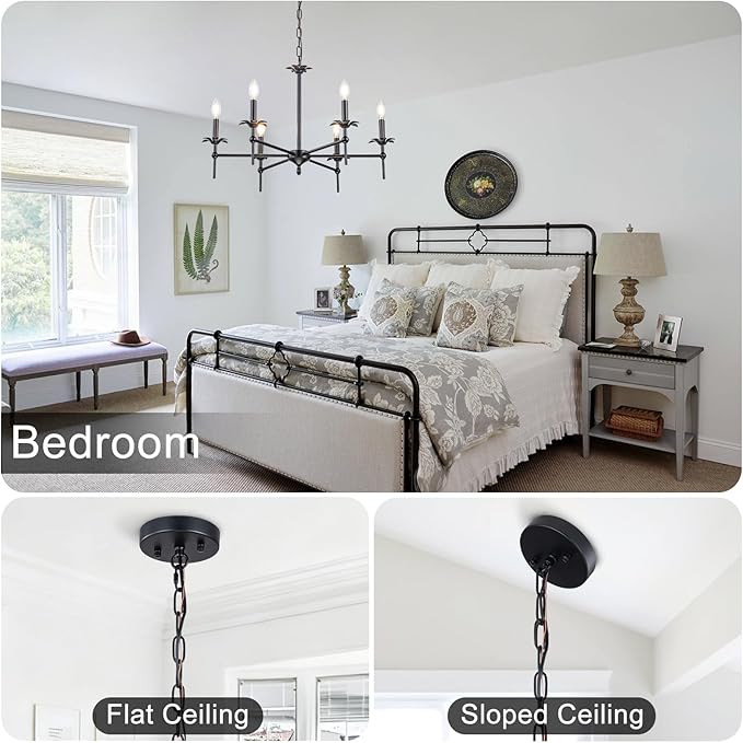 6-Light Black Farmhouse Chandelier 29in Modern Matte Candle Light Fixture Industrial Hanging Ceiling Lighting for Dining Room Over Table Kitchen Island Living Room Bedroom Foyer Entryway