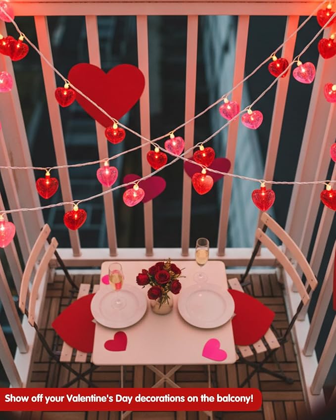 SUNSGNE Heart String Lights, 8.5Ft Valentines Lights with 10 LED Red and Pink Heart Bulbs for Indoor Outdoor Home Room Party Wedding Mother's Day Valentine's Decor