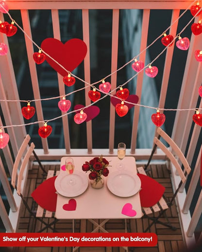 SUNSGNE Heart String Lights, 8.5Ft Valentines Lights with 10 LED Red and Pink Heart Bulbs for Indoor Outdoor Home Room Party Wedding Mother's Day Valentine's Decor