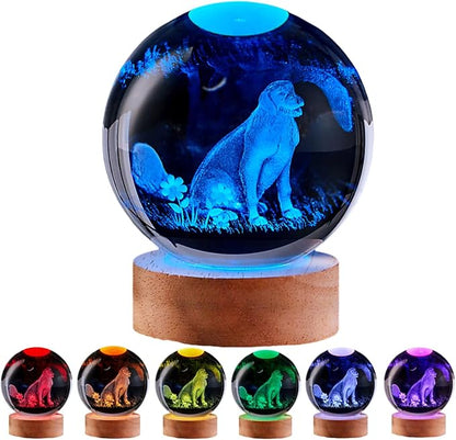 Dog Crystal Ball Lamp,3.15 inch 3D K9 Animal Crystal Ball Dog Night Light with Wooden Base, Lamp Gift for Animals Lovers,16 Colors Change with Remote Control (J)