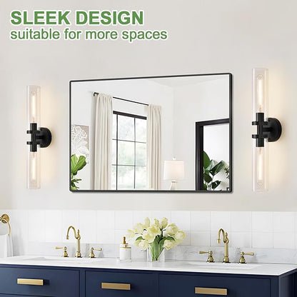 Wall Sconces Set of Two, Hardwired Matte Black Bathroom Sconces Wall Lighting with Clear Glass, Modern Sconces Wall Decor Set of 2 Bathroom Light Fixtures for Mirror Hallway (Bulbs Not Included)
