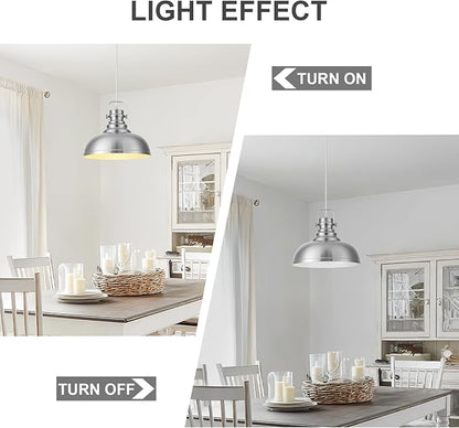 Refice Brushed Nikcel Farmhouse Pendant Lights Industrial Pendant Lighting for Kitchen Island Adjustable Height Dome Hanging Lights for Barn, Dining Room 3 Packs