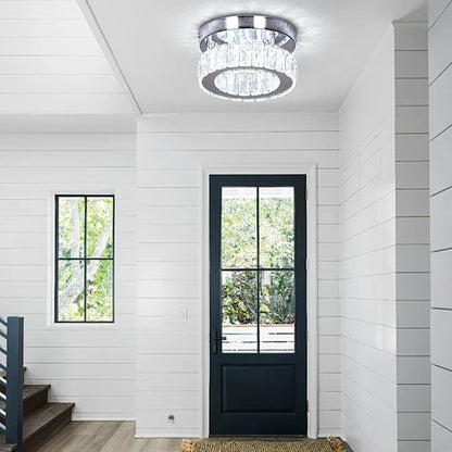 7.8" Crystal Chandelier Modern LED Mini Flush Mount Ceiling Light Fixtures Dimmable with Remote K9 Crystal Round Small Chandeliers for Hallway Bedroom Kitchen