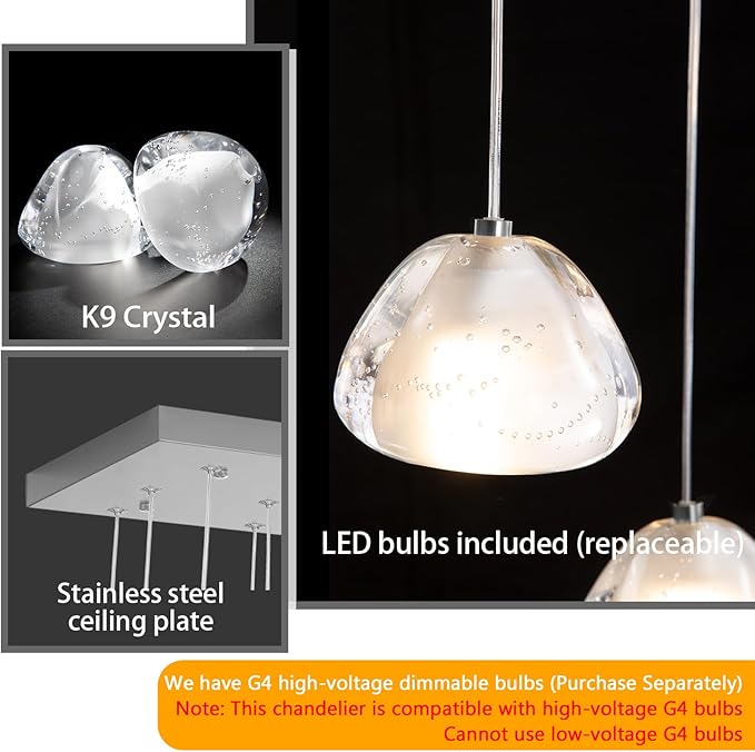 Rectangular Crystal Chandeliers for Living Room Dining Room Light LED Pendant Lights Fixtures Lighting Chandelier for Foyer Entrance Silver