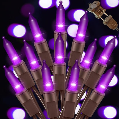 LAMPHOME Halloween Purple String Lights, 100 Mini Fairy Lights Set, Brown Wire 20Ft Traditional Halloween Holiday Décor for Home, Christmas Tree, Bedroom, Patio, Wedding