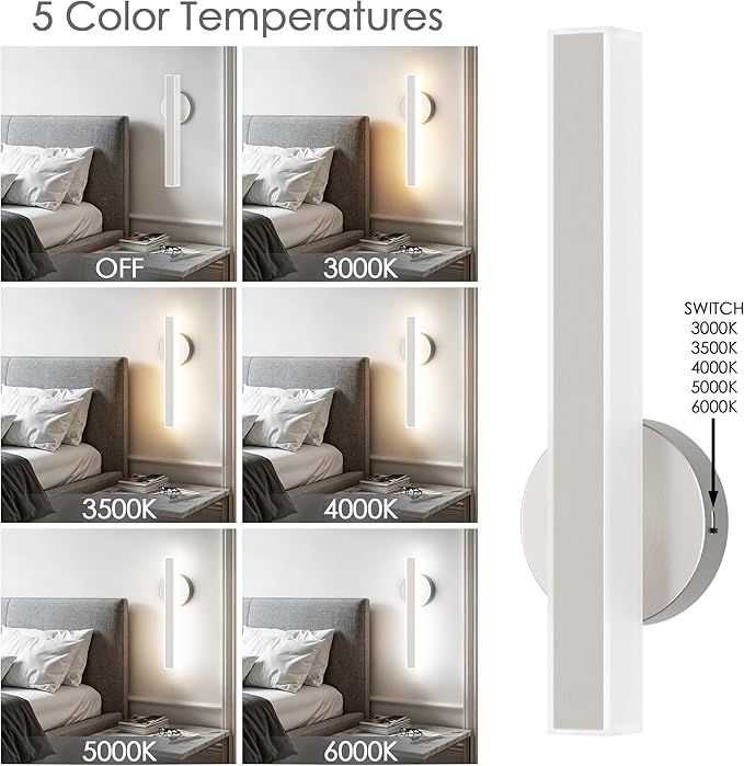 Aipsun Brushed Nickel Wall Sconce Hardwired Modern LED 18W Wall Sconce Set of Two, 15.7Inches Wall Lights for Living Room Bedroom Hallway 5CCT