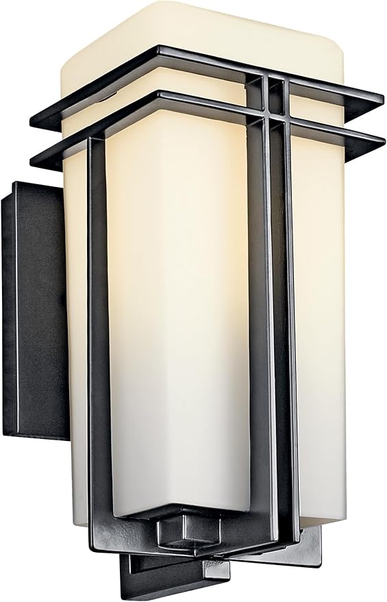 Kichler Tremillo 11.75" Outdoor Wall Lightin Black, 1-Light Exterior Wall Sconce Porch Light with Satin Etched Cased Opal Glass, (11.75" H x 5.75" W), 49200BK