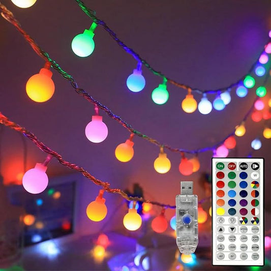 Led Globe String Lights Indoor, 33ft 11 Mode USB Color Changing String Lights Twinkle Lights with Remote Dimmable Rainbow for Classroom, Halloween, Room, Christmas