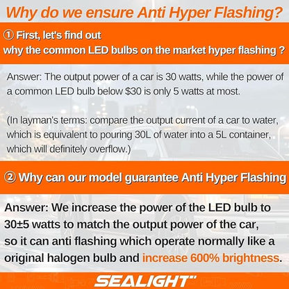 SEALIGHT 3156 3157 LED Bulb Amber, Turn Signal Lights with Extra Resistor HD Projector, 3056 3457A 4057 4157 LED Light Bulb Replacement for Front Rear Turn Signal, Blinker Parking Marker Light, 2PCs