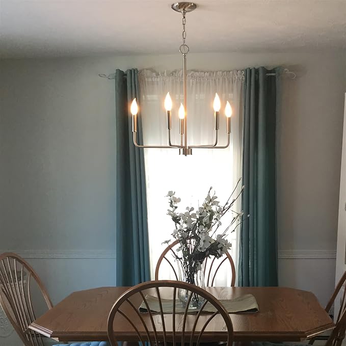 Kira Home Camille 22" Modern 5-Light Chandelier, Minimalist Candle-Style Silver Hanging Fixture, Brushed Nickel Finish