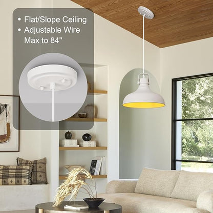 White Farmhouse Pendant Lights Matte Pendant Lighting for Kitchen Island Industrial Adjustable Height Vintage Dome Hanging Light Fixtures for Barn, Dining Room 3 Packs JF2113-P3-W