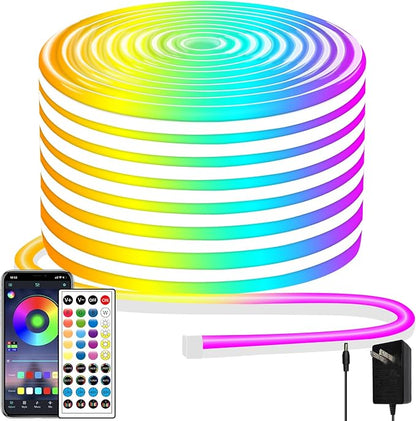 segrass 50ft Neon Rope Light, 24V RGB LED Strip Lights, Multi-Color, Music Sync, Dimmable, Remote/APP Control, Flexible DIY Design for Bedroom Indoor Outdoor