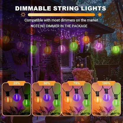 LAMPHOME Globe Outdoor Halloween String Lights, 4 Pack 26FT Patio Lights with 12+1 Edison Shatterproof Bulbs, Connectable Dimmable Waterproof for Backyard Porch Halloween Decor, Orange Green Purple