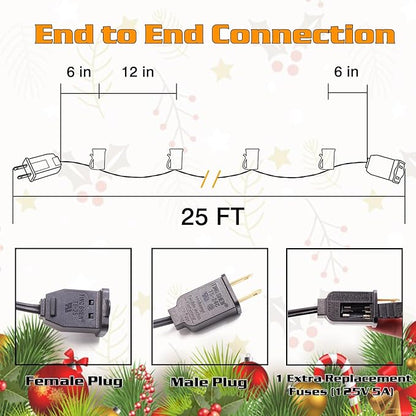 C7 Black Sockets String - 25FT 12" Spacing - Outdoor Christmas Stringer Set
