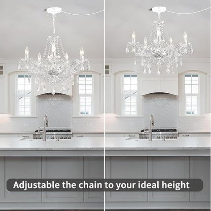 Plug in Chandelier,White Crystal Chandeliers Hanging Pendant Light Crystal Ceramic 5 Light with Plug in Cord