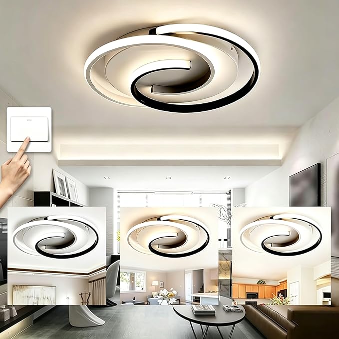 Spiral LED Ceiling Light, 3 Color Changeable 3000K/4000K/6000K, 16 Inch Modern Flush Mount Ceiling Lamp for Bedroom, Living Room, Kitchen, Hallway