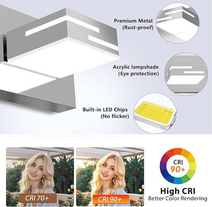 LED Modern Bathroom Vanity Light Fixtures, 6-Light 40-inch Dimmable Chrome Vanity Lights for Bathroom Lighting Fixtures Over Mirror, with 360° Rotatable Heads (Cool White 6000K)