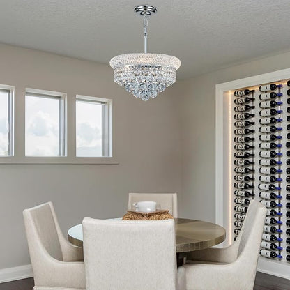 Crystal Chandeliers for Dining Room Light Fixture Over Table, Empire Style K9 Crystal Chandeliers for Bedroom, 4 Lights Chrome Luxury Lighting Fixtures for Entryway Kitchen Island Foyer D15 Inch