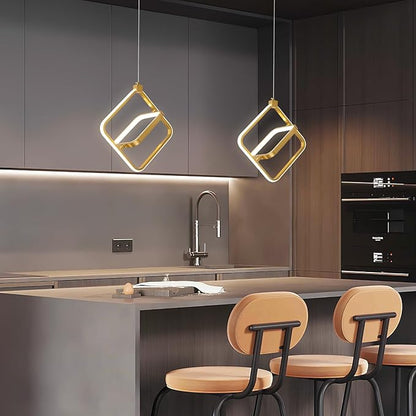 Modern LED Chandelier Gold Rectangular Pendant Light Fixtures 4000K 20W Dimmable Height Adjustable Pendant Lighting for Dining Room Kitchen Island Bedroom Living Room Foyer（3-Pack）