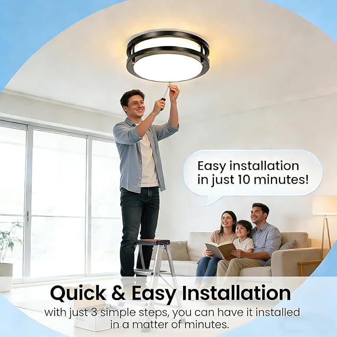 Drosbey 50W Dimmable LED Flush Mount Ceiling Light Fixture, Ceiling Lights for Kitchen, Bedroom, Bathroom, Garage, Super Bright 5000 Lumens, 3000K/4000K/5000K Adjustable, UL Listed