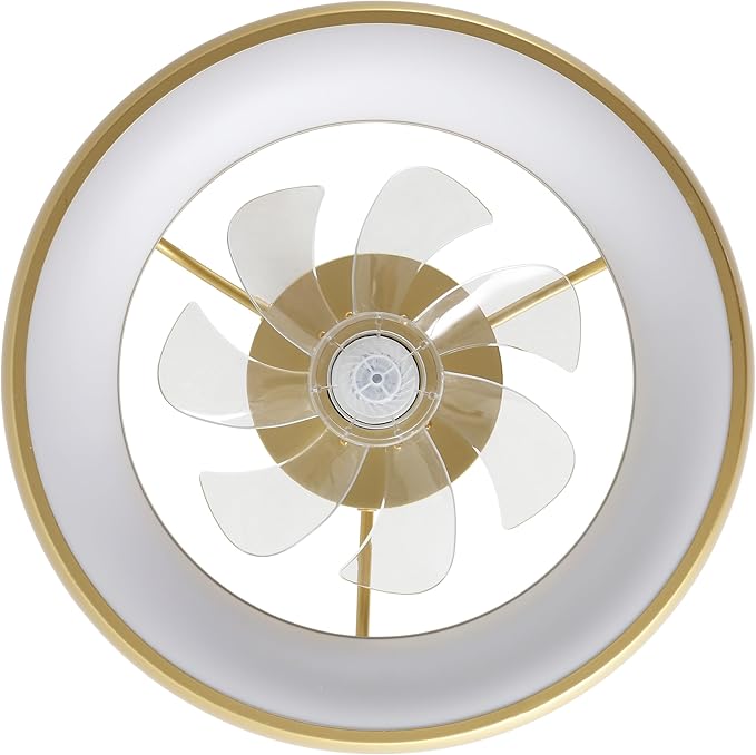 Oval AIR Loren 20" Small Smart Ceiling Fan with Light, Semi Flush Mount, Quiet 6-Speed Reversible Motor, Dimmable LED, Adjustable CCT, App & Remote Control, Modern Glam, Gold AIR8002A