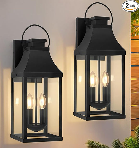 tewei 2-Pack Outdoor Wall Lights, 20'' Porch Light Outdoor Wall Sconce Lantern, Modern Black Exterior Lighting Fixture Wall Mount, Outside Light for House Garage