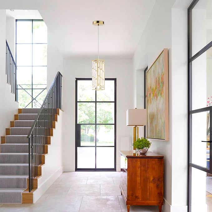 Brass Pendant Lights Modern Pendant Light Fixture, Mini Crystal Pendant Ceiling Light, Pendant Light for Kitchen Island, Dinning Room, Bedroom, Kitchen Sink Lighting (3-Pack)
