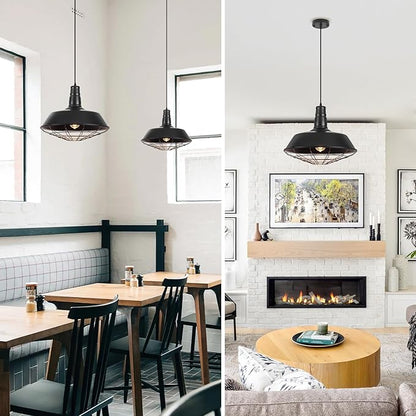 Black Farmhouse Pendant Light, 18.1 Inch Large Pendant Lights Kitchen Island, Industrial Pendant Light with Wire Cage, Barn Light 1 Pack, Island Pendant Lights for Kitchen Barn Dining Room