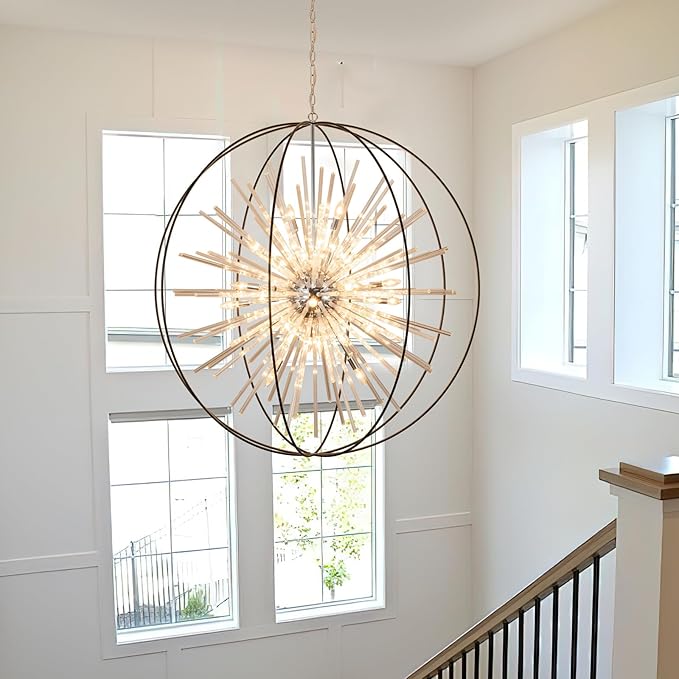 Vezzio 52" Large Globe Chandeliers for High Ceilings 32-Light Modern Black Crystal Chandelier Pendant Light Fixture for Entryway, Foyer, Stairway, Kitchen, Dining, Living Room