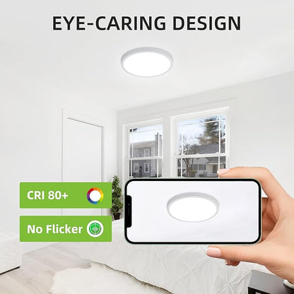 hykolity 12 Inch Selectable CCT LED Round Flat Panel Light, 24W 3000K/4000K/5000K, Edge-Lit Flush Mount Ceiling Light Fixture for Kitchen, Bedroom, Laundry and Closet Room, White
