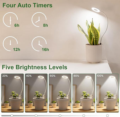 LORDEM Grow Lights for Indoor Plants, 2 in 1 Full Spectrum Plant Light with 360° Gooseneck, 48 LEDs, Auto Timer 6/8/12/16H, 3 Lighting Modes,5 Brightness Levels for Small Plants, 3 Pack White