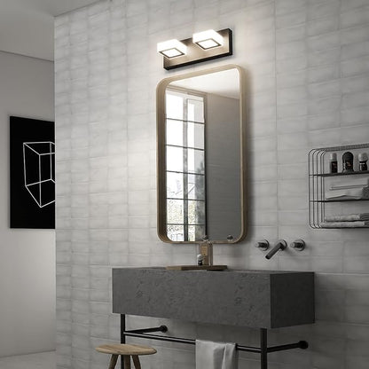 Ralbay Modern Vanity Light - 2 Light Acrylic Matte Black Bathroom Lighting Fixture with LED, Natural White Light (4500K)