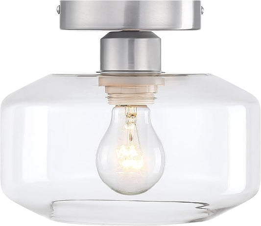 Designers Fountain Semi Flush Mount Ceiling Light, 8.75 Inch Clear Glass Lighting Fixture for Kitchen, Bedroom, Bathroom, and Hallway, Brushed Nickel, D335M-SF-BN