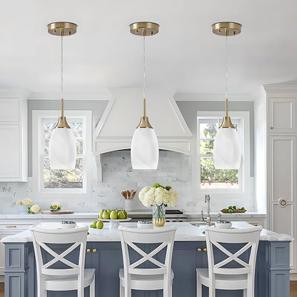 Viinew Mini Glass Pendant Light 4.72" with Handblown White Swirl Art Glass Hanging Light 1-Pack Oval Ceiling Hanging Light Fixture for Dining Room Kitchen Island Cafe Foyer Hallway