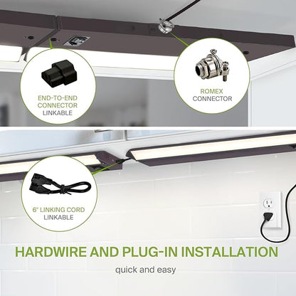 ASD Swivel LED Under Cabinet Lighting Plug in or Hardwired 32 Inch, Dimmable Under Cabinet Lights with High/Low/Off Switch, 3CCT 2700K-4000K, Linkable Under Counter Lights for Kitchen, Bronze, ETL