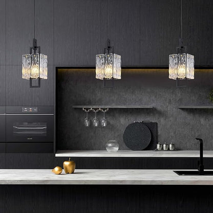 Modern Black Pendant Light Fixtures for Kitchen Island and Dining Room, Industrial Mini Small Hanging Crystal Chandelier Lights Fixture for Entryway Hallway Foyer Living Room Bedroom 1-Pack