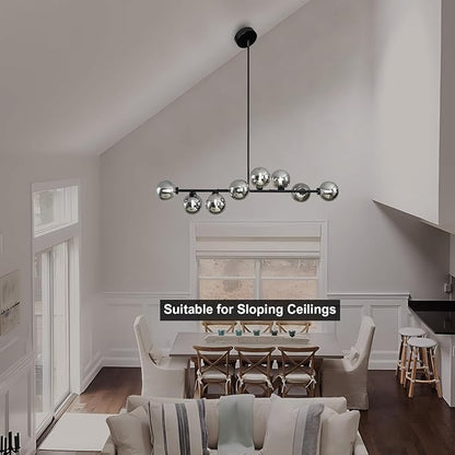 Brass Linear Chandelier, 8 Lights Modern Bubble Chandelier with White Glass Lampshade, Mid Century Globe Pendant Lights for Dining Room Kitchen Island - Gold