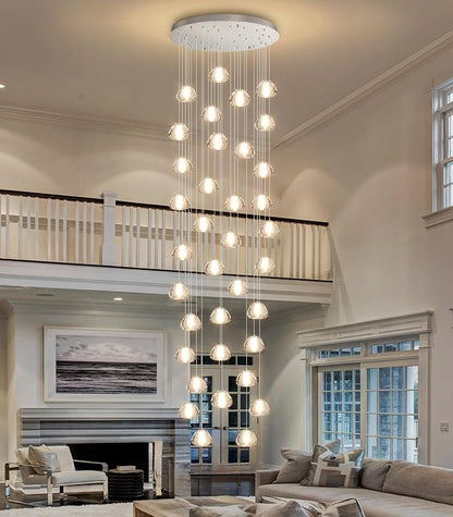 36 Light 216'' Long Large Crystal Chandeliers LED Chandeliers for High Ceiling Handing Light Fixture for Entrance Hallway Foyer Staircase Lobby Silver