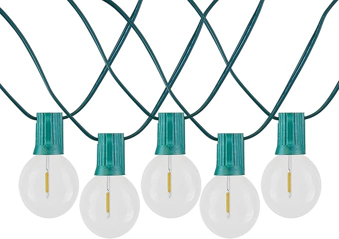 Novelty Lights 50 Feet G50 LED Patio String Light Set with 50 Bulbs, Warm White, Weather Resistant and Shatterproof Replaceable Plastic Globe Bulbs, Green Wire