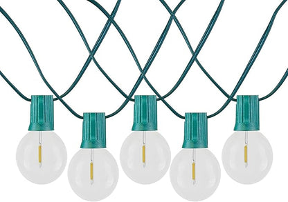 Novelty Lights 50 Feet G50 LED Patio String Light Set with 50 Bulbs, Warm White, Weather Resistant and Shatterproof Replaceable Plastic Globe Bulbs, Green Wire