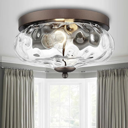 Darkaway Ceiling Light Fixtures Flush Mount Indoor Outdoor Ceiling Light with Water Ripple Glass Shade for Hallway Kitchen Bedroom Porch Living Room Bronze Finish